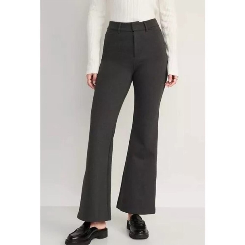Old Navy Stevie Flare Trouser Pants Extra High Waisted Charcoal Grey Ponte 14